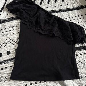 Black One-Shoulder Ruffle Top